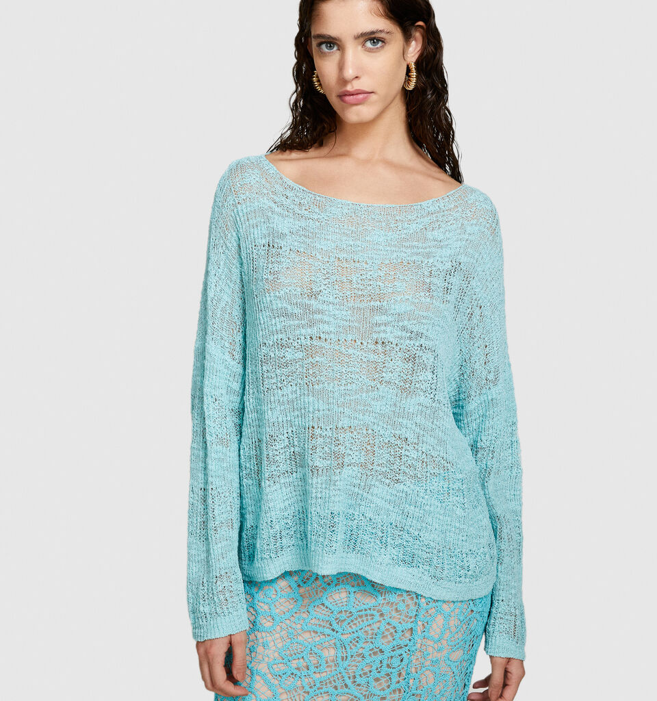 Boat neck sweater - women's boat neck sweaters - Turquoise | Sisley image number 4